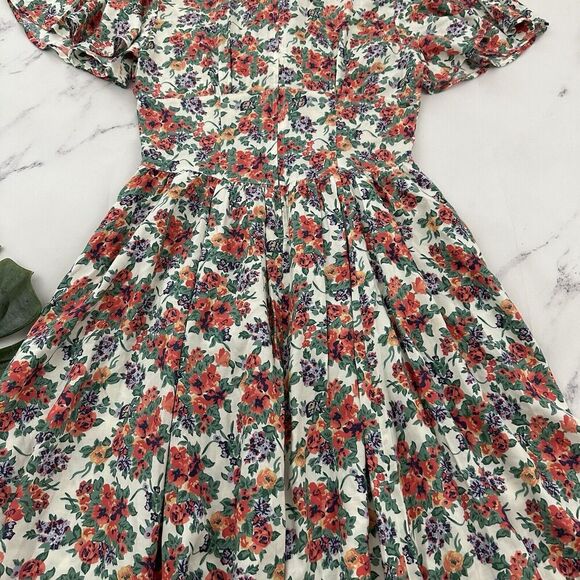 Maggie Lawrence Womens Vintage 90s Floral Dress Size 10 Pink Green Lace Pockets - Picture 10 of 11